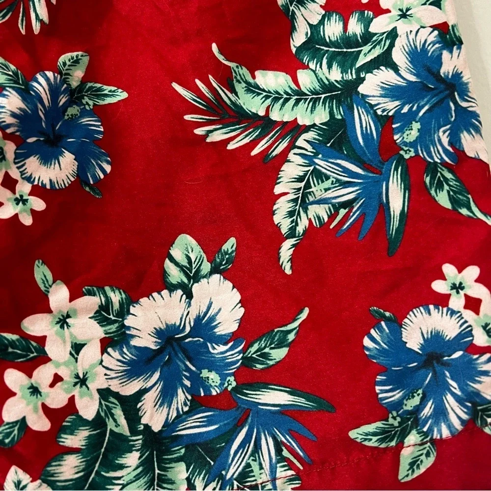 Brooklyn Cloth Surf Ave Small Red Hawaiian Floral Volley Swim Trunks Shorts